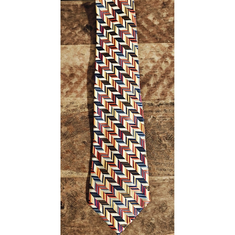 Vtg Robert Talbott Mens Colorful Herringbone Tie  59x3.75" USA